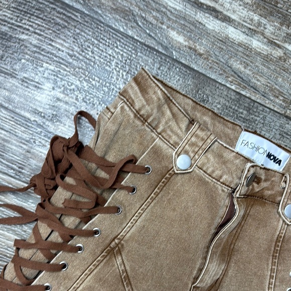 Fashion Nova Tan Lace-Up Pants - Picture 5 of 16